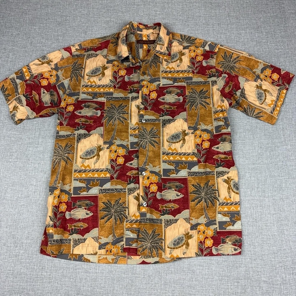 Tori Richard Shirt Mens Medium Tropical Hawaiian Fish Turtle Graphic Button-Up